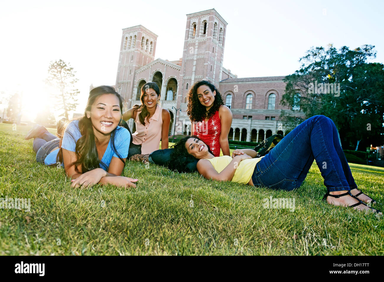 Students relaxing on campus Stock Photo