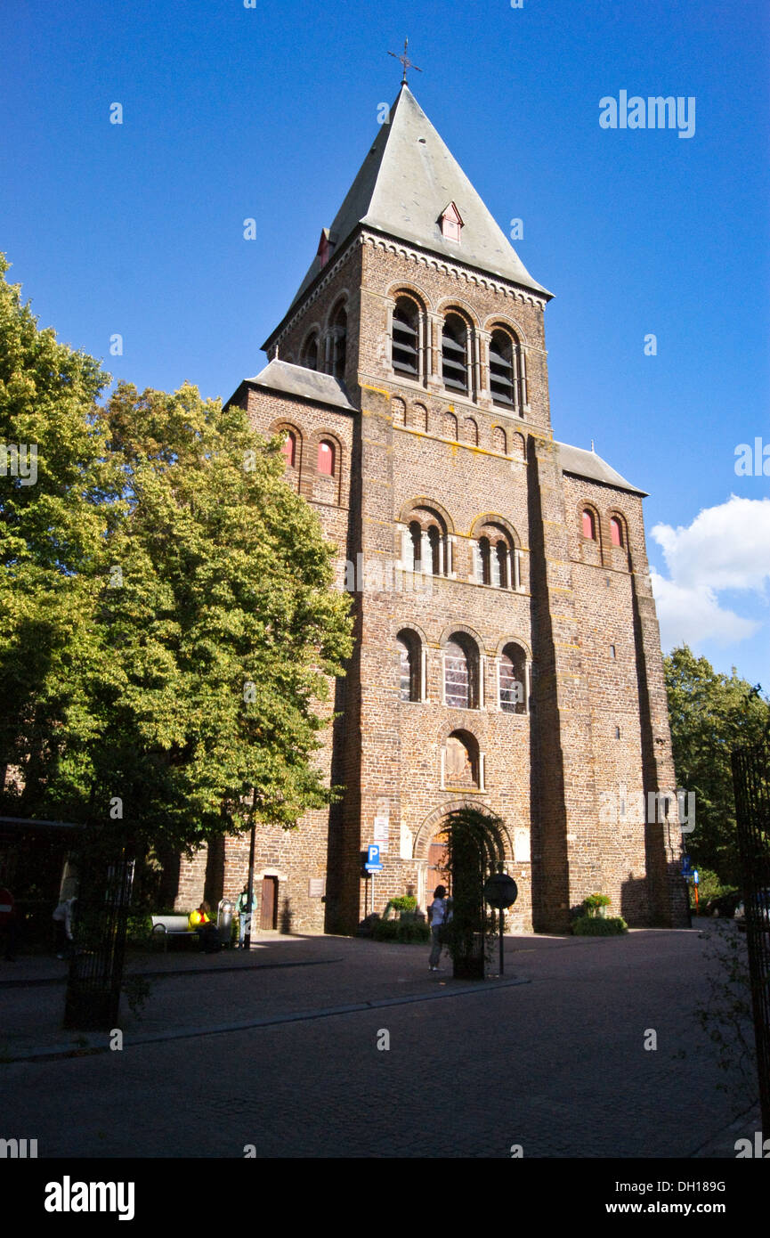 Gothic - romanesque tower of St. Peter's church, Sint Peterskerk, Rijselestraat, Lille street, Ieper ( Ypres ), Belgium Stock Photo