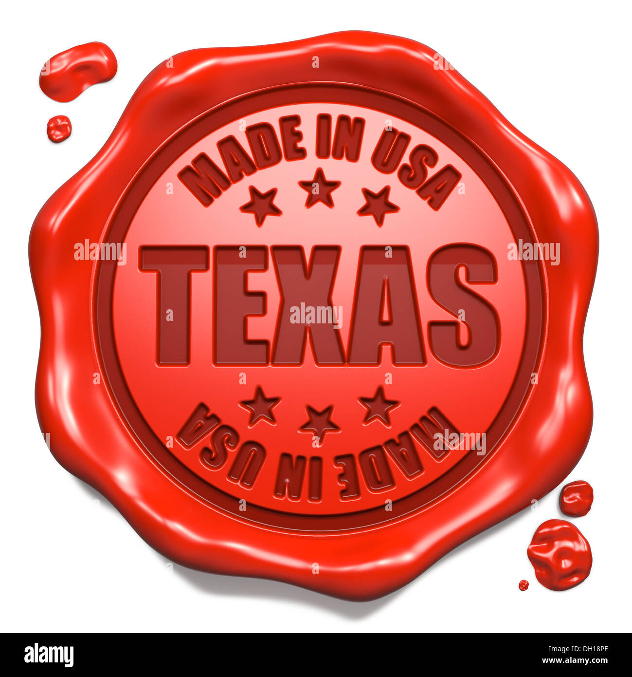 Made in Texas - Stamp on Red Wax Seal. Stock Photo