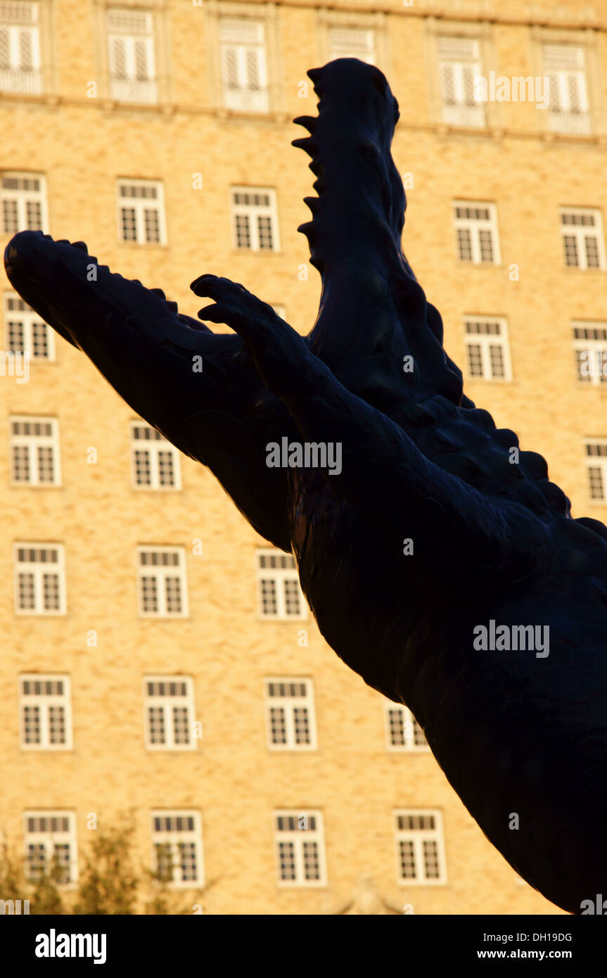silhouette of crocodile sculpture san jacinto plaza el paso texas tx smith's post norte ciudad juarez william Stock Photo