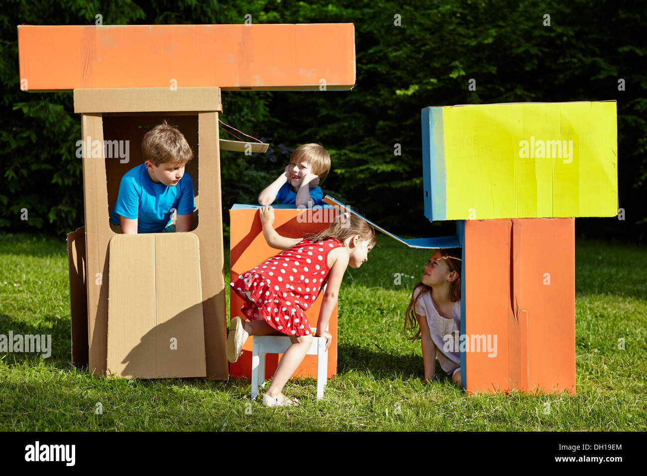 Children With Box Children playing with cardboard boxes, Munich, Bavaria, Germany Stock ...
