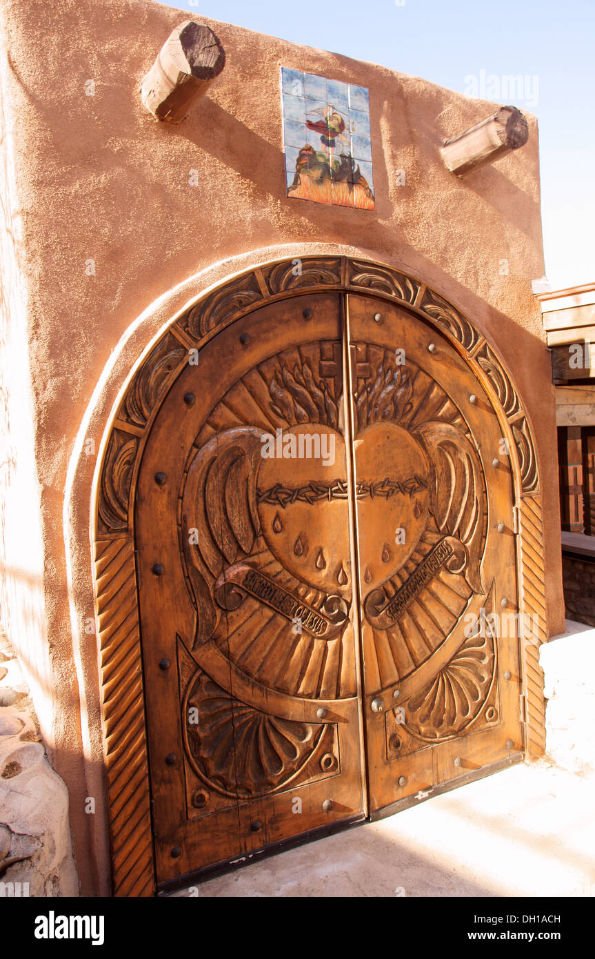 wooden door El Santuario de Chimayo Roman Catholic church in New Mexico nm USA USA. is Spanish for sanctuary Stock Photo