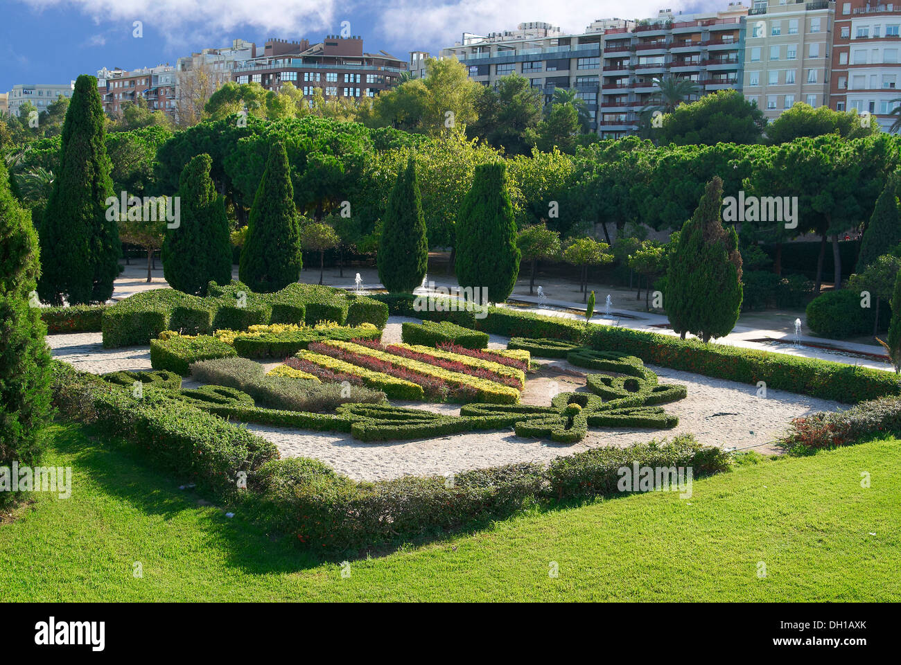 Famous flower beds in the park in Valencia, Spain Stock Photo Alamy