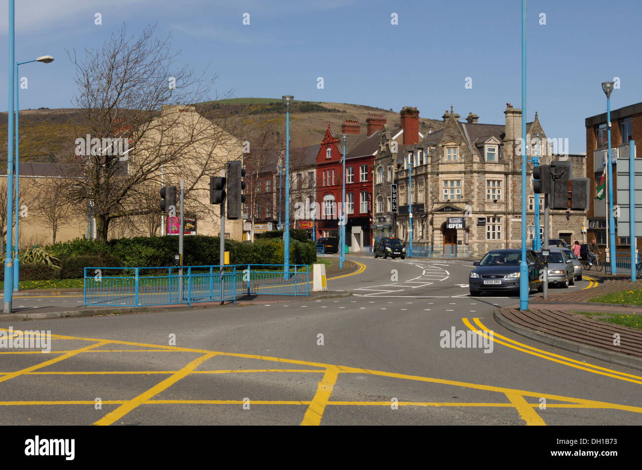 The road junction of Heilbronn Way and Station Road near Port Talbot Parkway Railway station Stock Photo