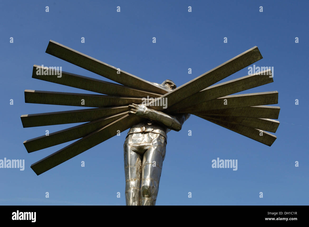 Sebastien Boyesen sculpture, Man of steel honours the Steelworkers who contributed to the growth of the Port Talbot Stock Photo