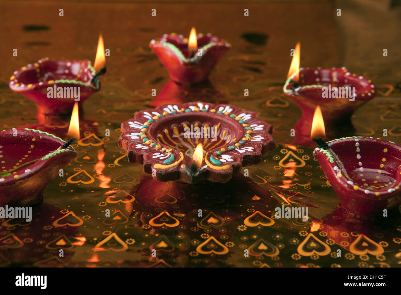 Earthen oil lamps diwali festival Mumbai Maharashtra India Asia Stock Photo