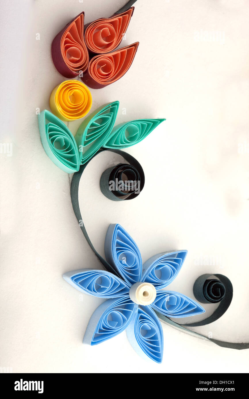 flowers handicraft paper quilling designs Stock Photo