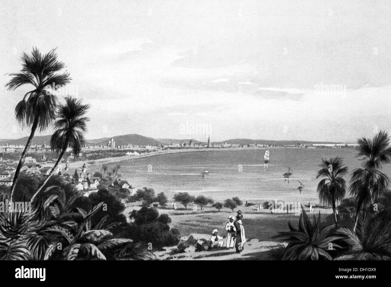 Old vintage 1800s Bombay Harbour painting Mumbai Maharashtra India Stock Photo