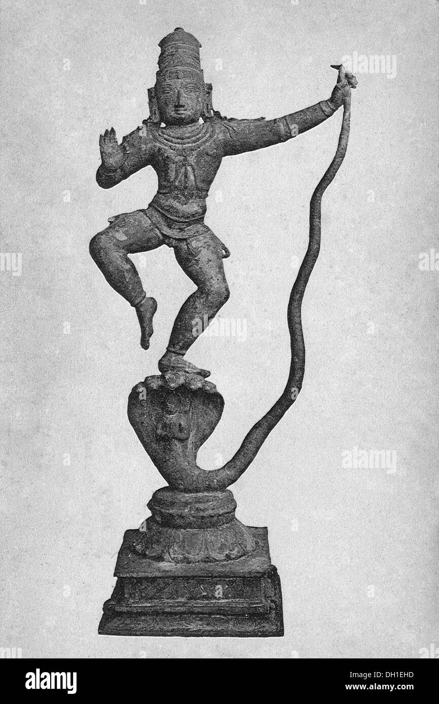 old vintage photo of lord krishna dancing on kaliya serpent madras museum tamil nadu India Stock Photo