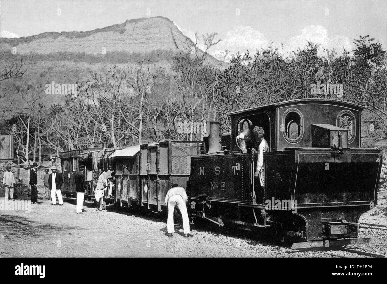 old vintage photo of Matheran steam railway engine Maharashtra India Indian Stock Photo