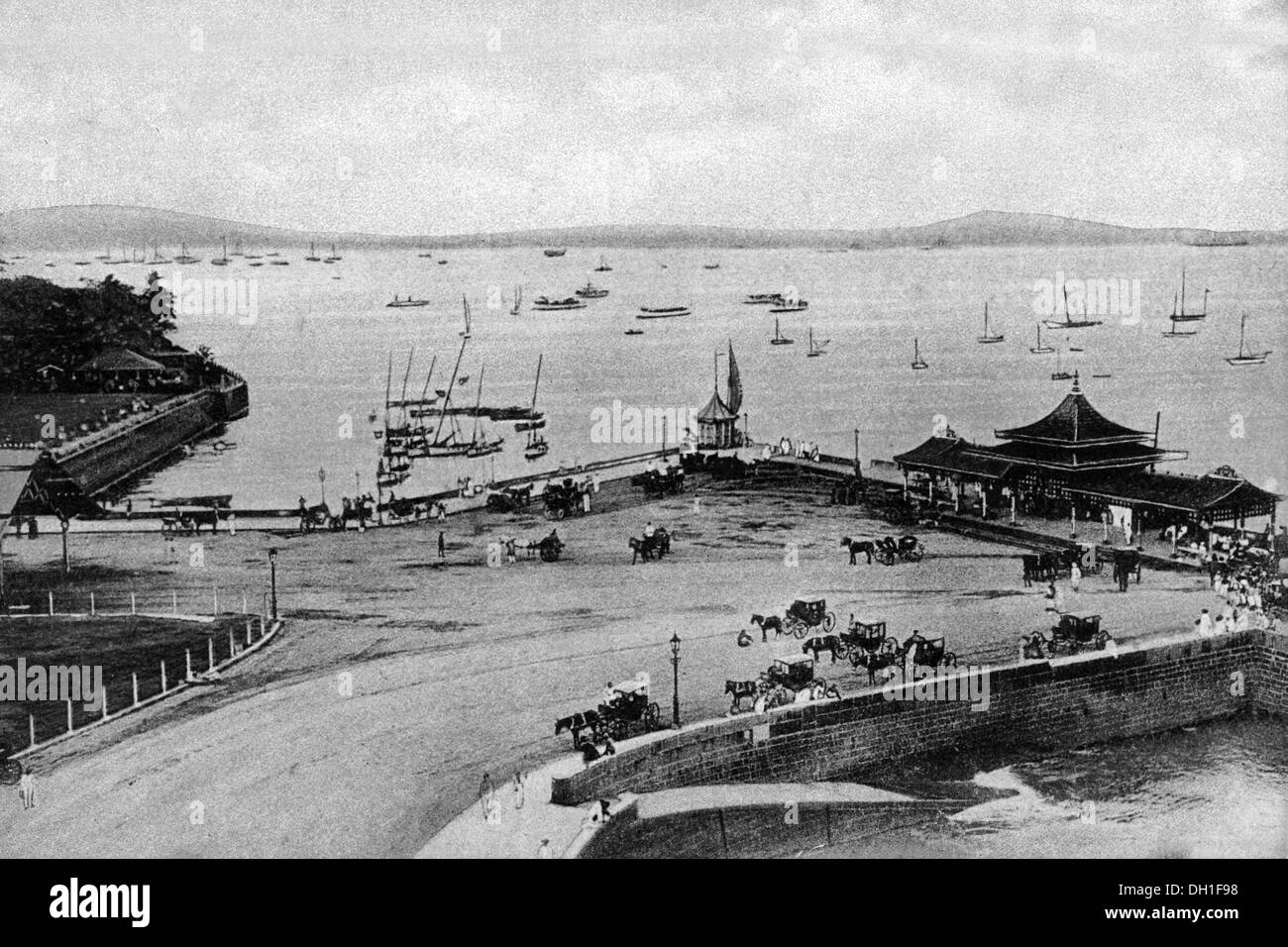 Old vintage 1900s Wellington Pier Gateway Of India Apollo Bander Colaba Bombay Mumbai Maharashtra India Asia Asian Indian Stock Photo