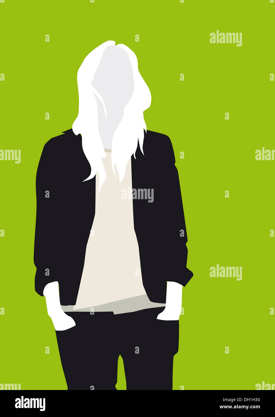 Silhouette of a woman against green background, illustration Stock ...