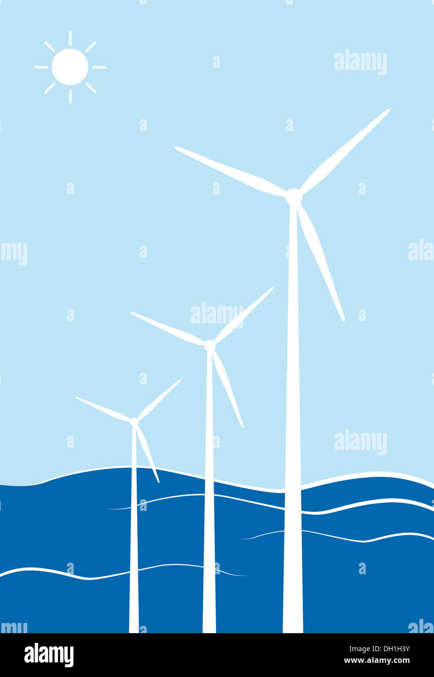 Wind turbines against blue background, illustration Stock Photo - Alamy