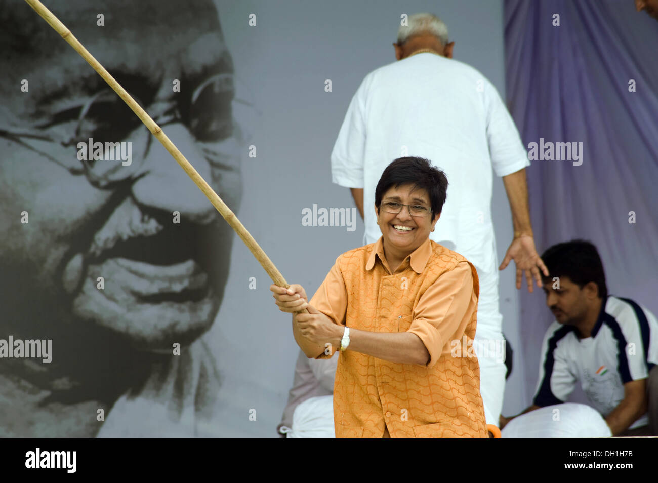 Kiran Bedi supporting Anna Hazare during hunger strike in Ramlila Maidan delhi India Asia Stock Photo