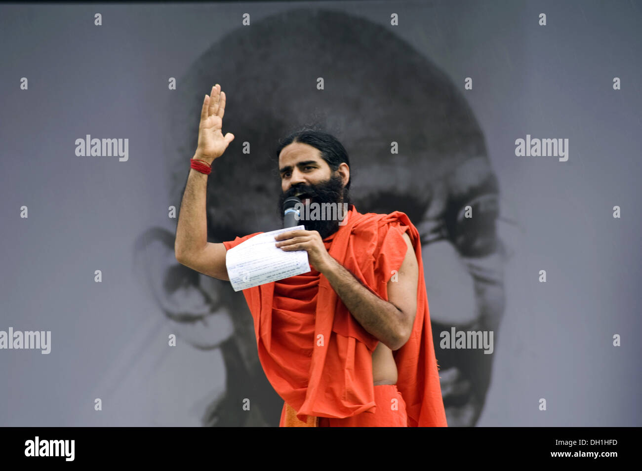 Baba Ramdev is a spiritual leader known for his contributions in yoga, Ayurveda, politics and agriculture. Stock Photo