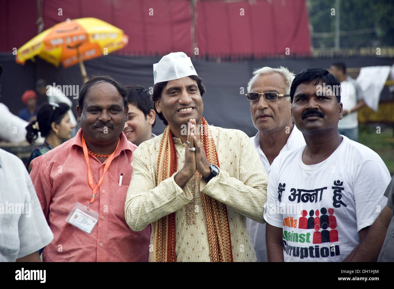 Anna Hazare supporter Raju Srivastava at Ramlila Maidan New Delhi India Asia Stock Photo