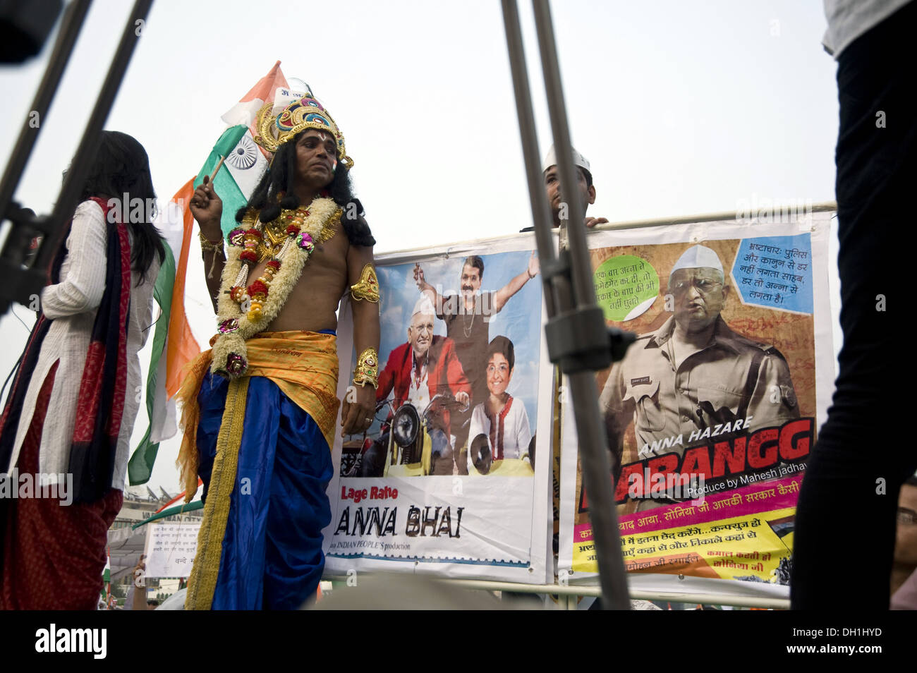 Anna Hazare supporter posters at ramlila maidan new delhi India Asia Stock Photo