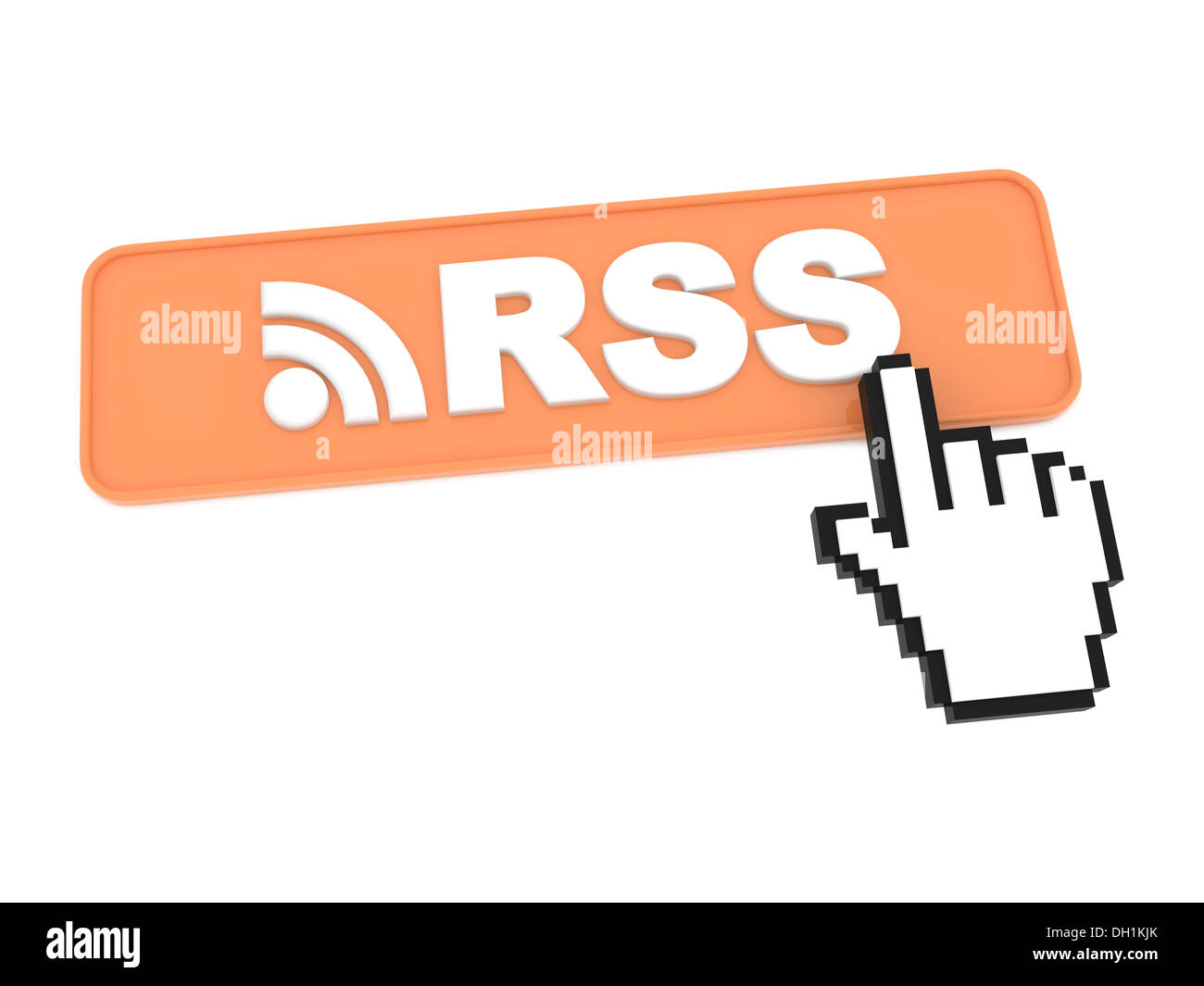 Hand-Shaped Mouse Cursor Press RSS Button. Stock Photo