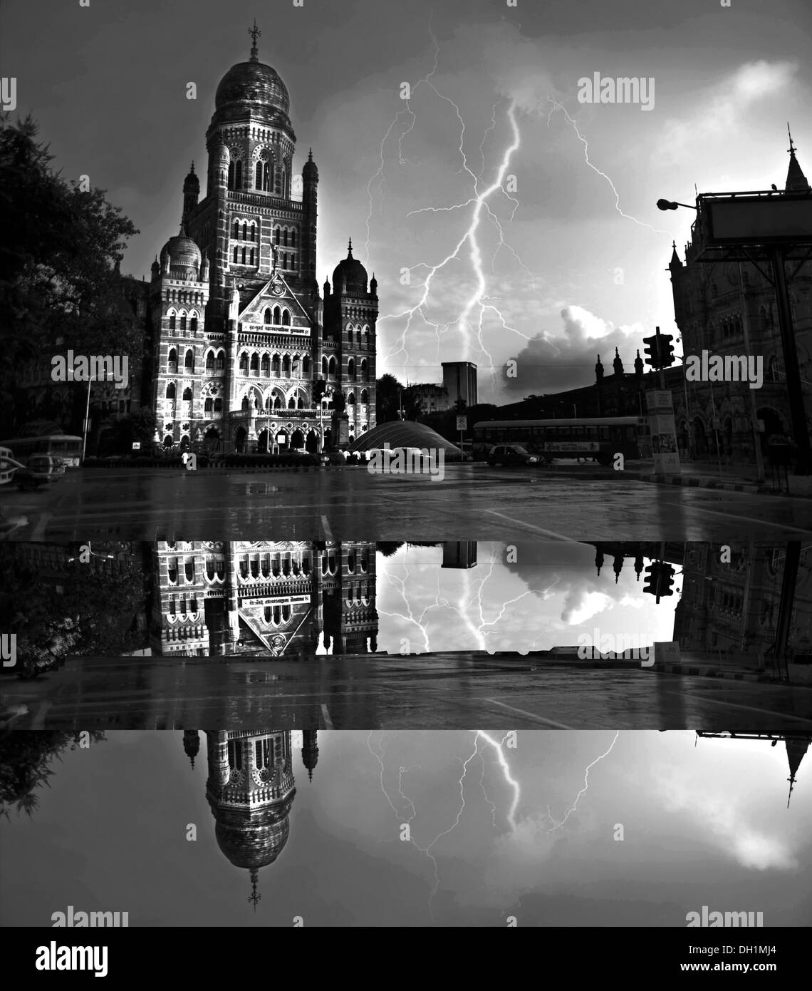 monsoon lightning BMC bombay municipal corporation building mumbai maharashtra India Stock Photo