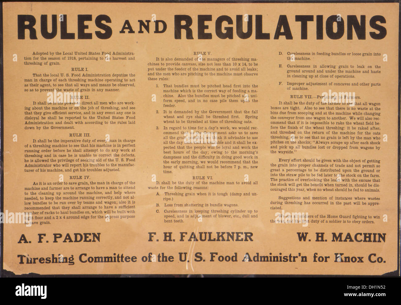 Rules and Regulations...Threshing Committee of the U.S. Food Administration for Knox Co. 512713