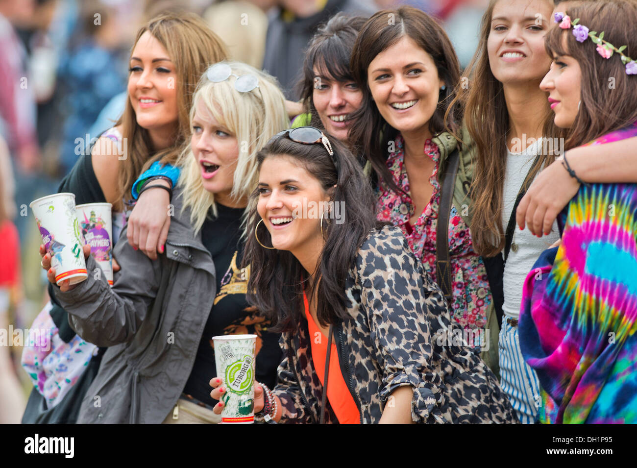 The Reading Festival - a group of music fans at the main stage 2013 Stock Photo