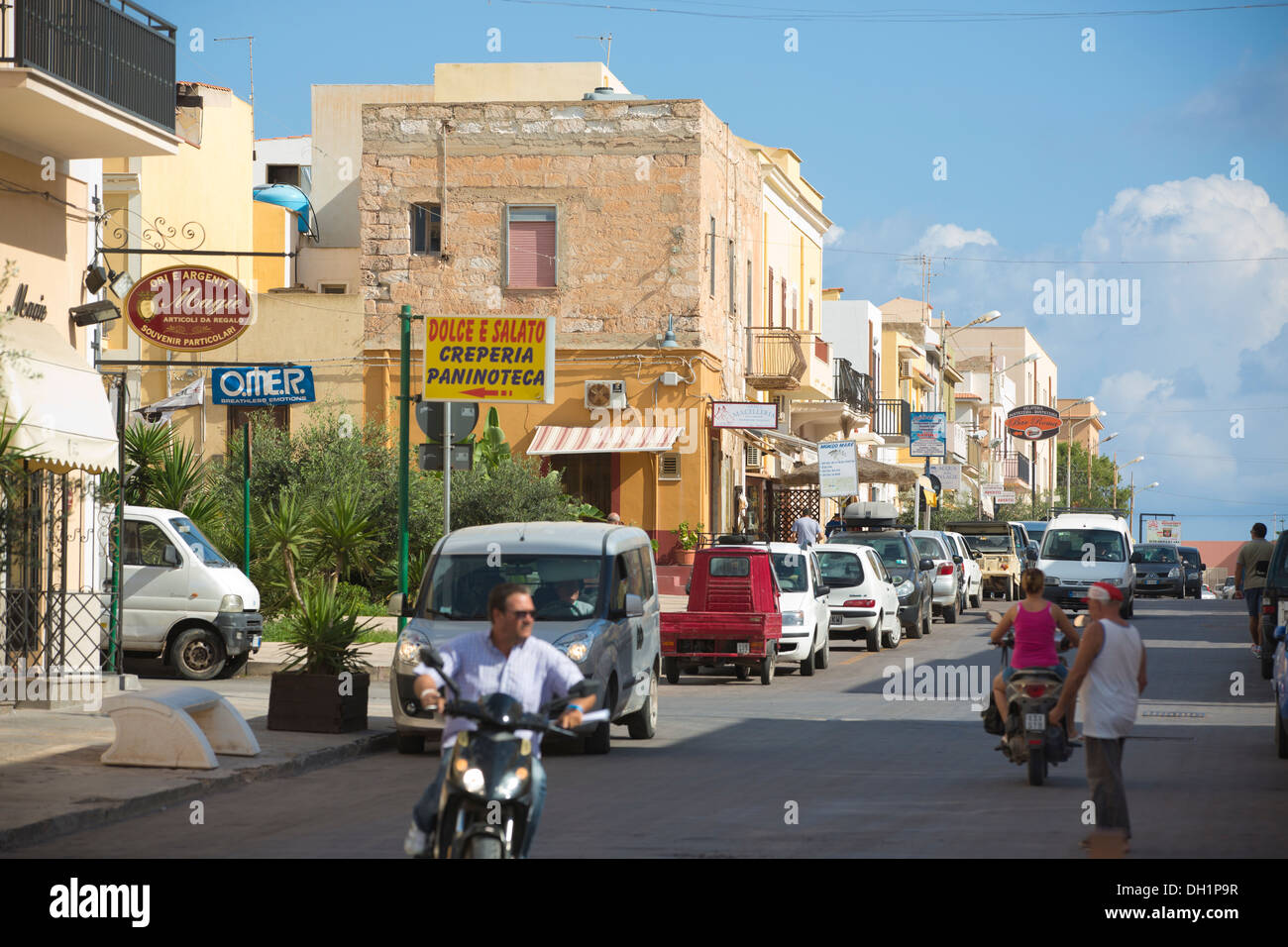 Via Roma, main street on Lampedusa, the largest island of the Italian  Pelagie Islands in the Mediterranean Sea Stock Photo - Alamy