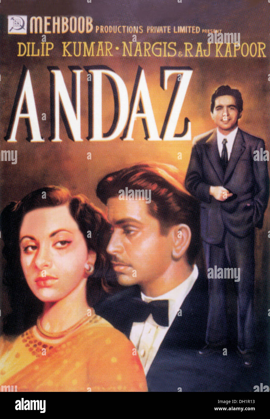 Indian bollywood hindi movie film poster of Andaz, Mehboob Productions, Dilip Kumar, Nargis, Raj Kapoor, India, Asia Stock Photo