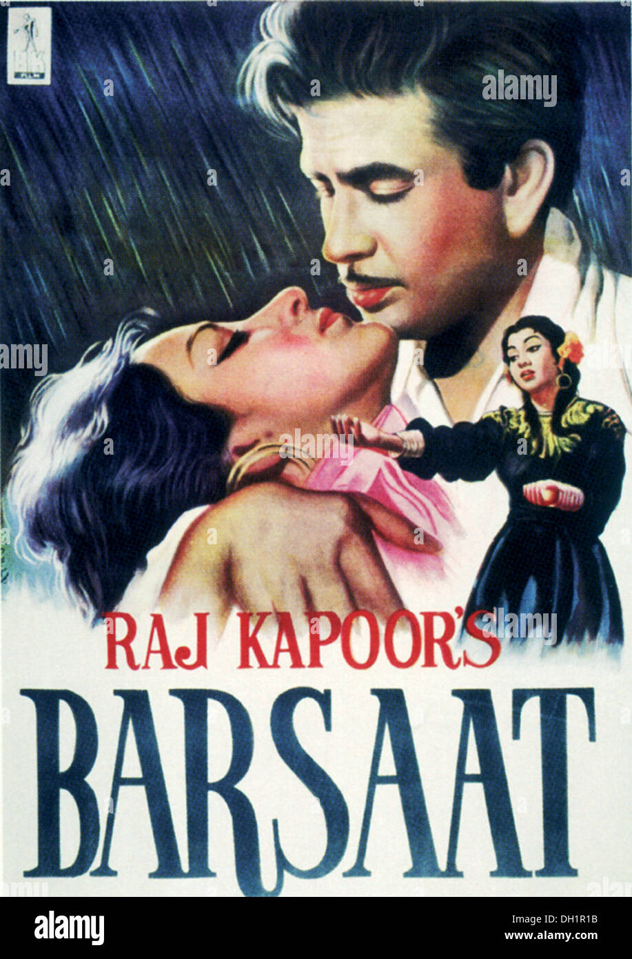 Indian bollywood hindi movie film poster of Barsaat of Raj Kapoor Nargis India Asia 1949 Stock Photo