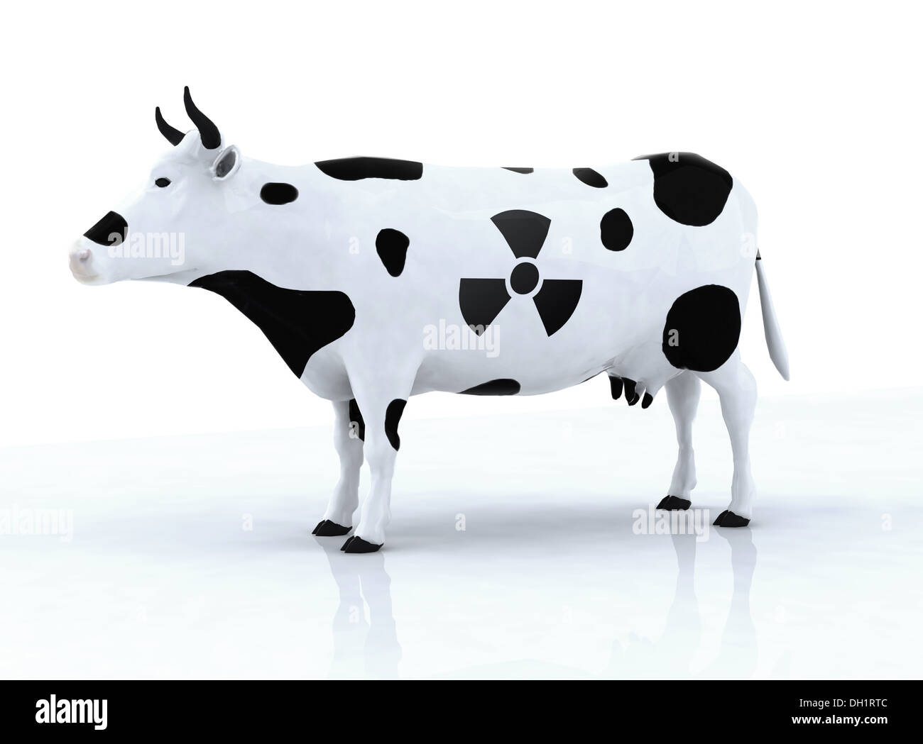 cow with a radioactive symbol, 3d illustration Stock Photo