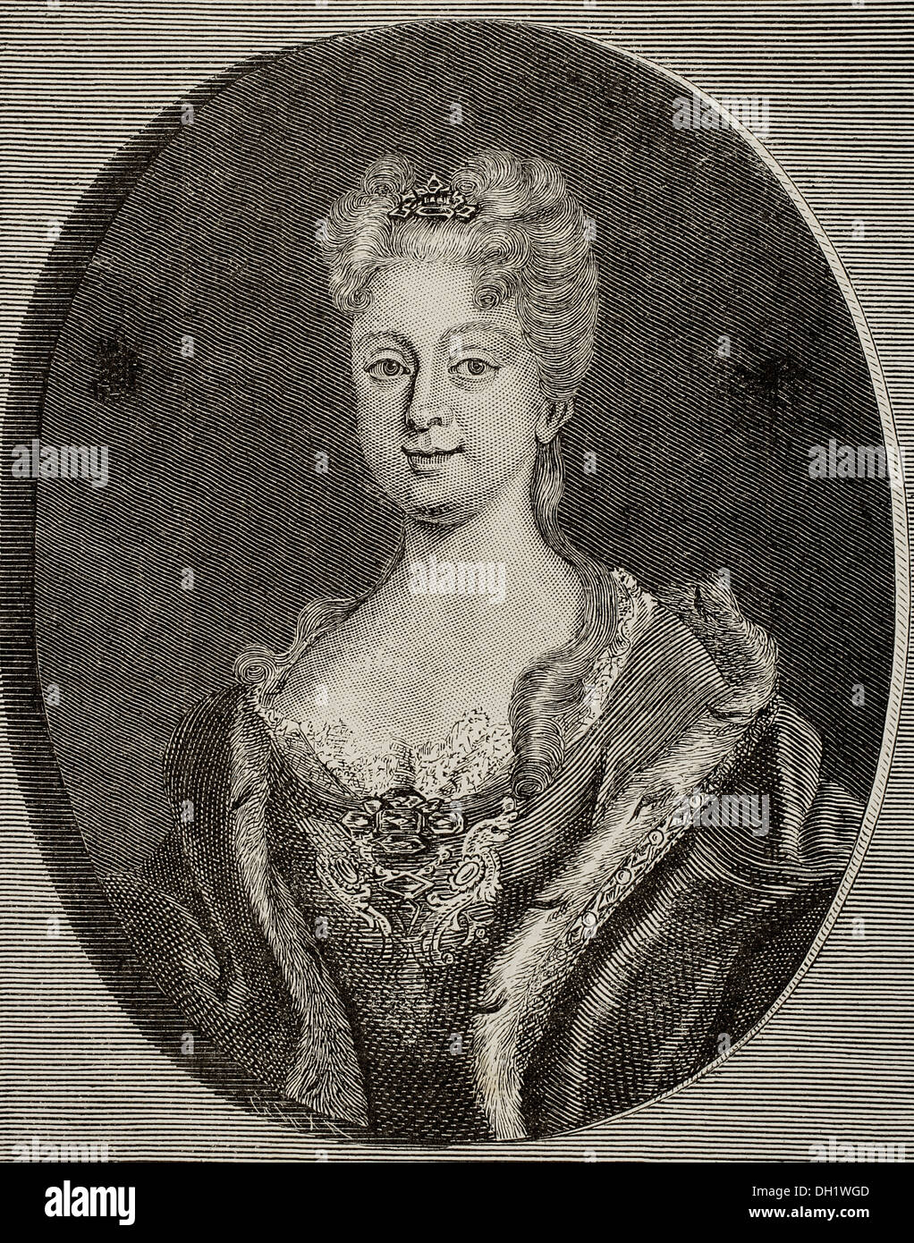Elisabeth Farnese (1692-1766). Queen consort of Spain, wife of Philip V. Copy of an engraving of the time. Stock Photo