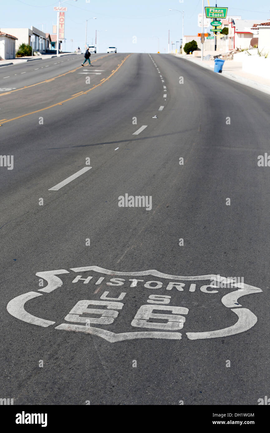 Route 66 road marking, Route 66, Barstow, California, USA Stock Photo
