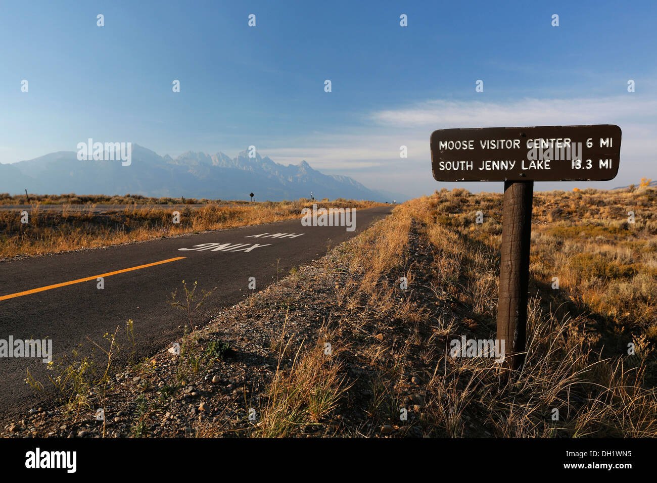 Sign indicating distances, Grand Teton National Park, Wyoming, USA