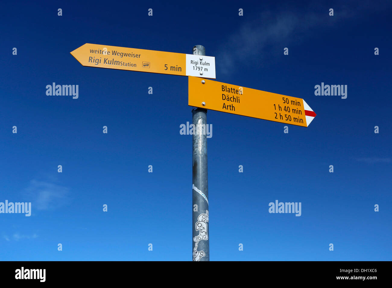 Hiking signpost, Rigi, Switzerland, Europe Stock Photo