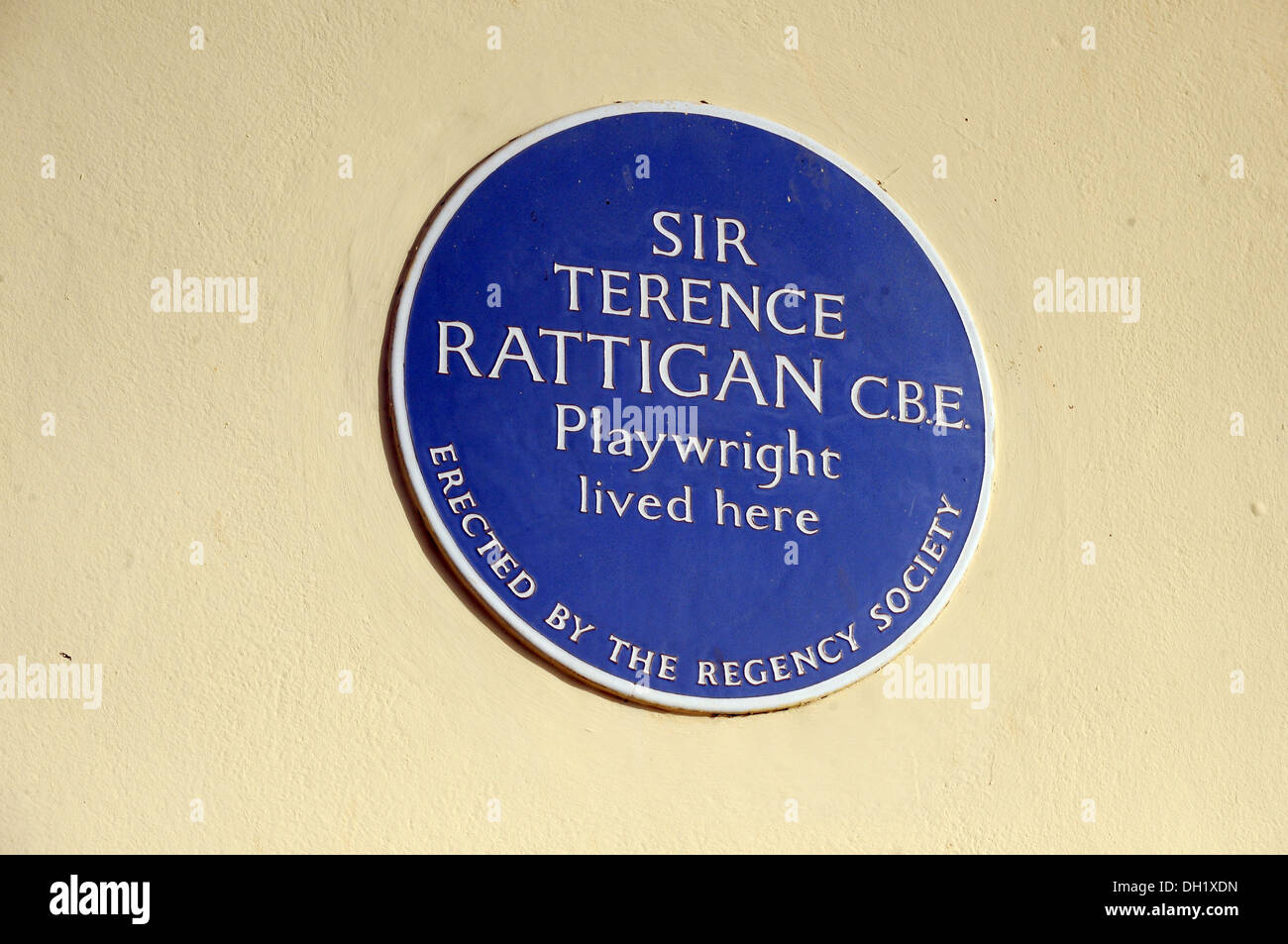 Blue plaque to Sir Terence Rattigan the playwright who lived at 79 Marine Parade, Brighton. Stock Photo