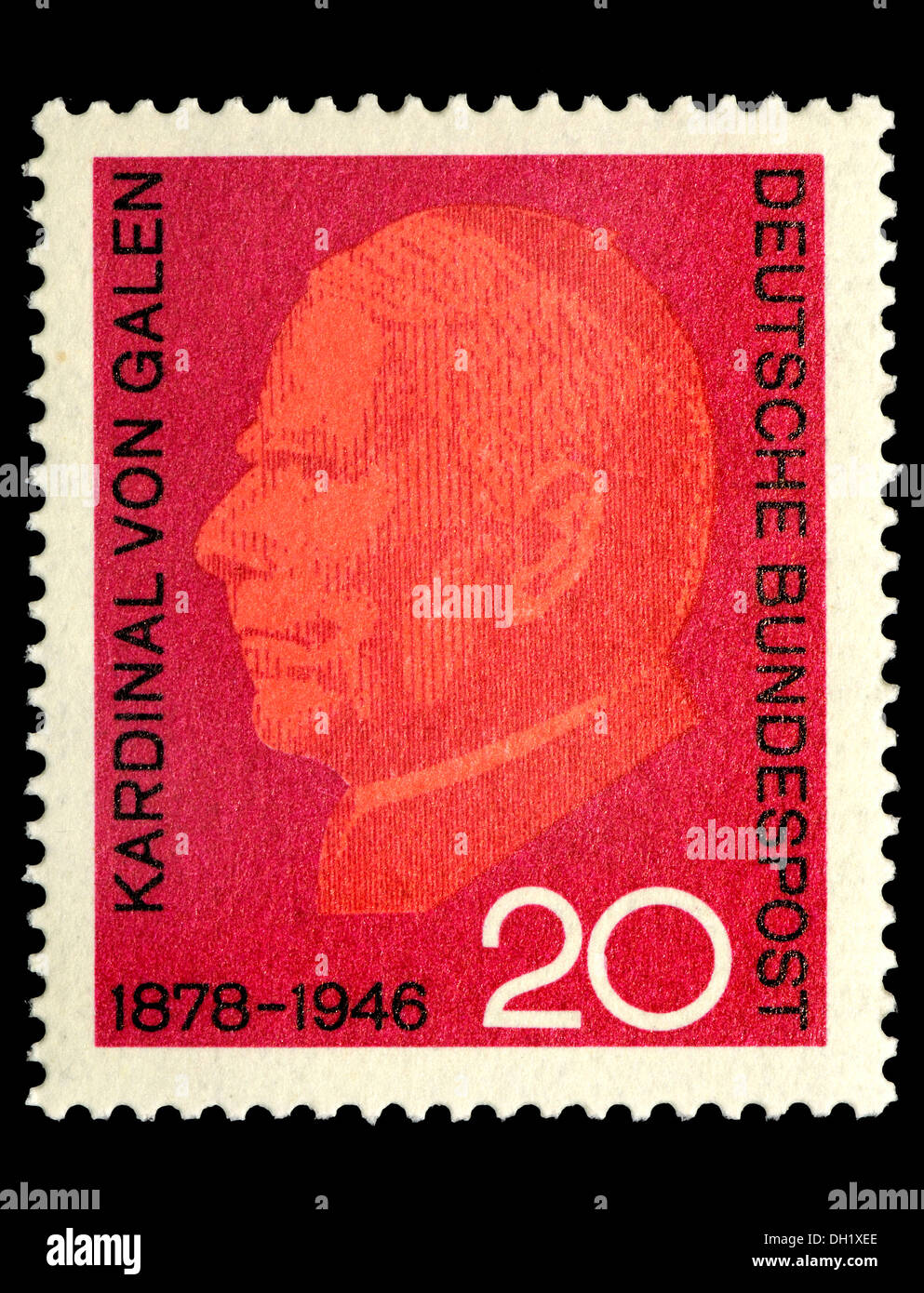 Portrait of Cardinal von Gallen (Clemens August Graf von Galen: 1878-1946 - Catholic bishop and Cardinal) on German stamp. Stock Photo
