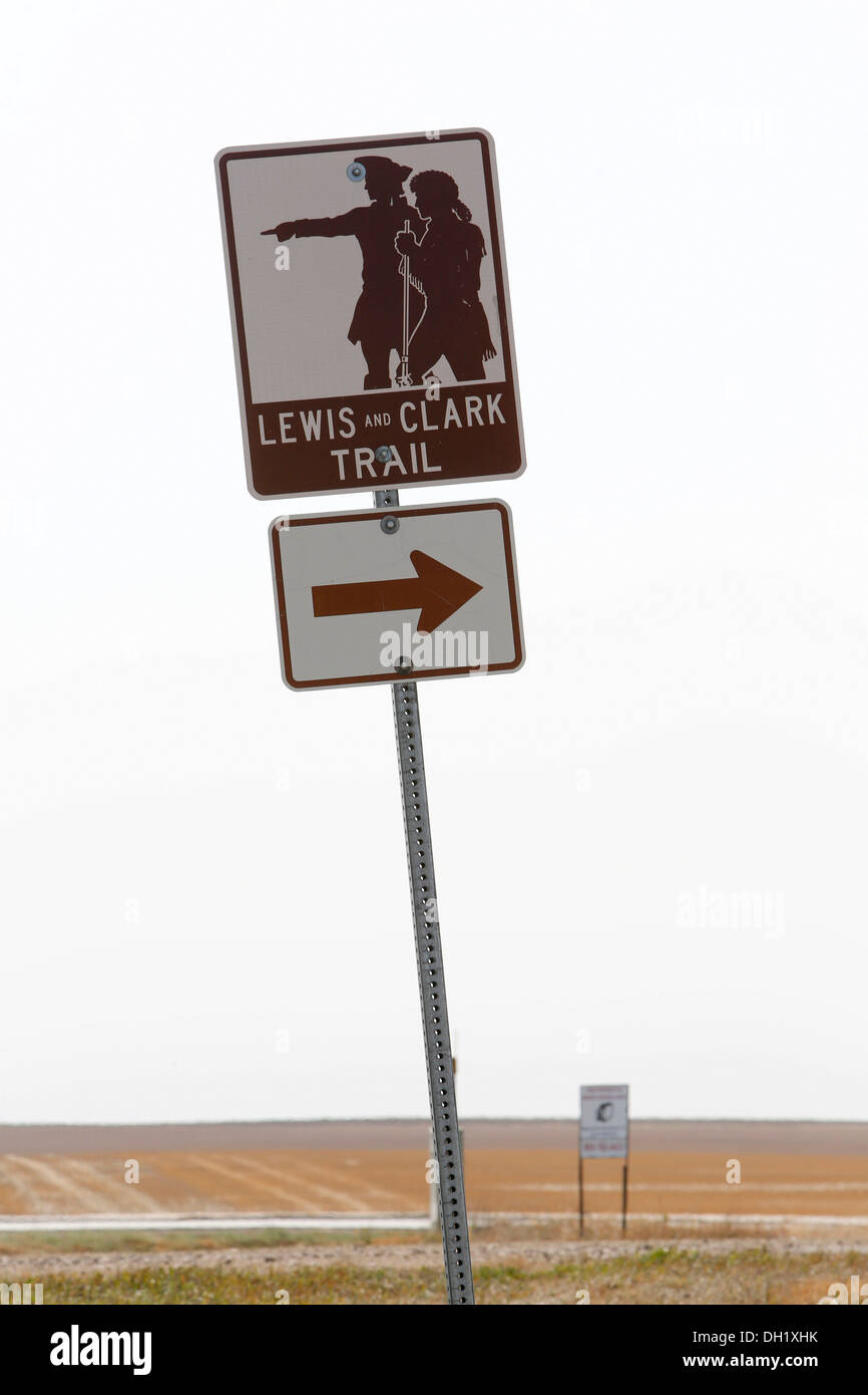 Lewis and Clark Trail, sign by the roadside, South Dakota, USA Stock Photo