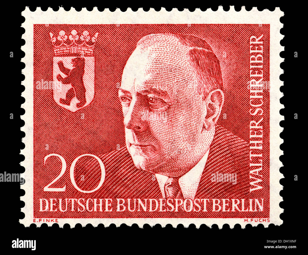Portrait of Walther Carl Rudolf Schreiber (1884-1958: German politician and mayor of Berlin) from German postage stamp. Stock Photo