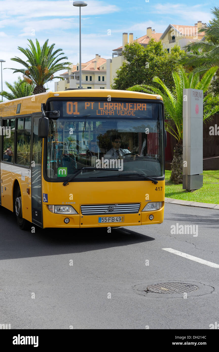 Funchal Madeira. A yellow local bus service Stock Photo