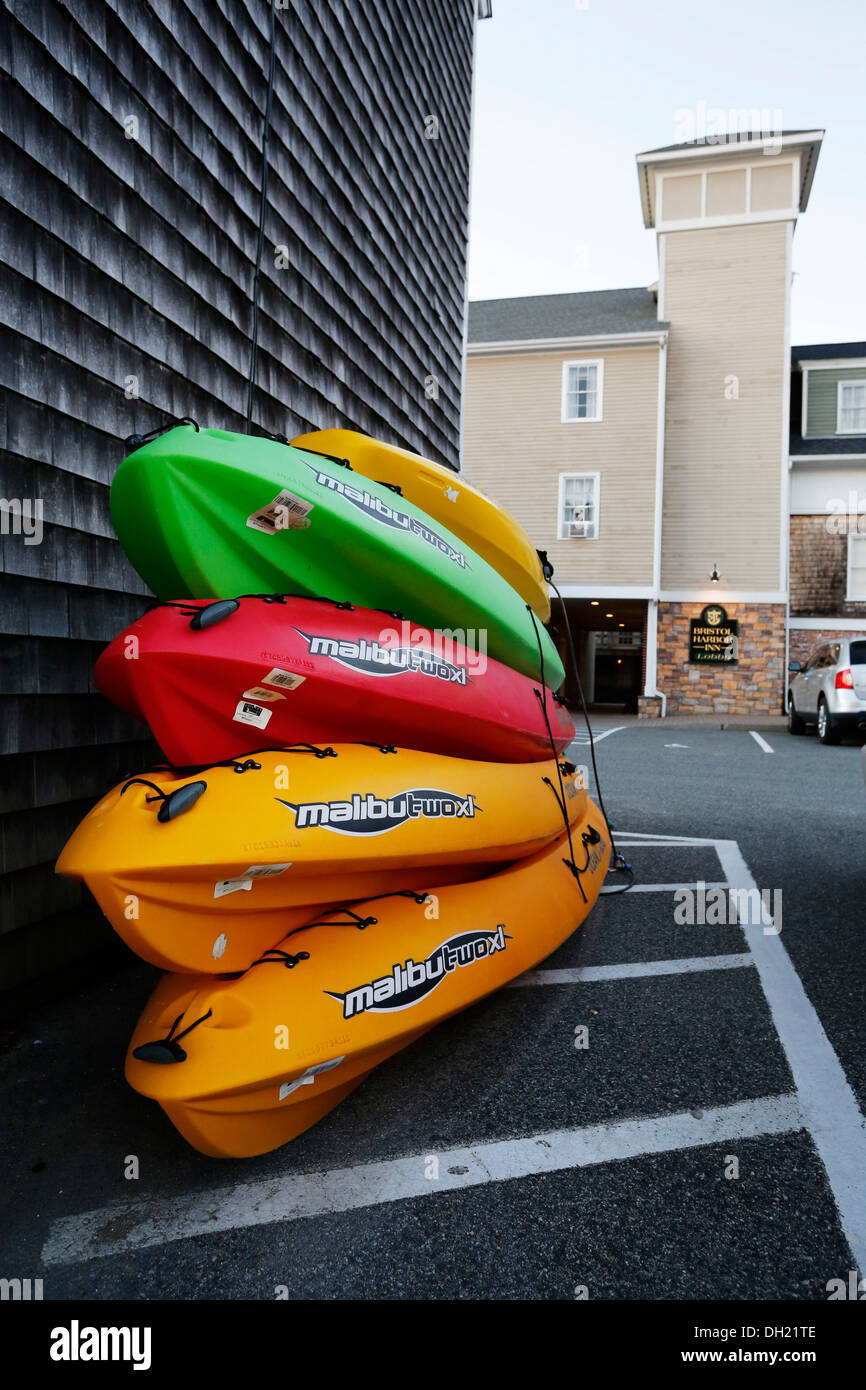 Colorful kayaks at the port of Bristol, Rhode Island, USA Stock Photo