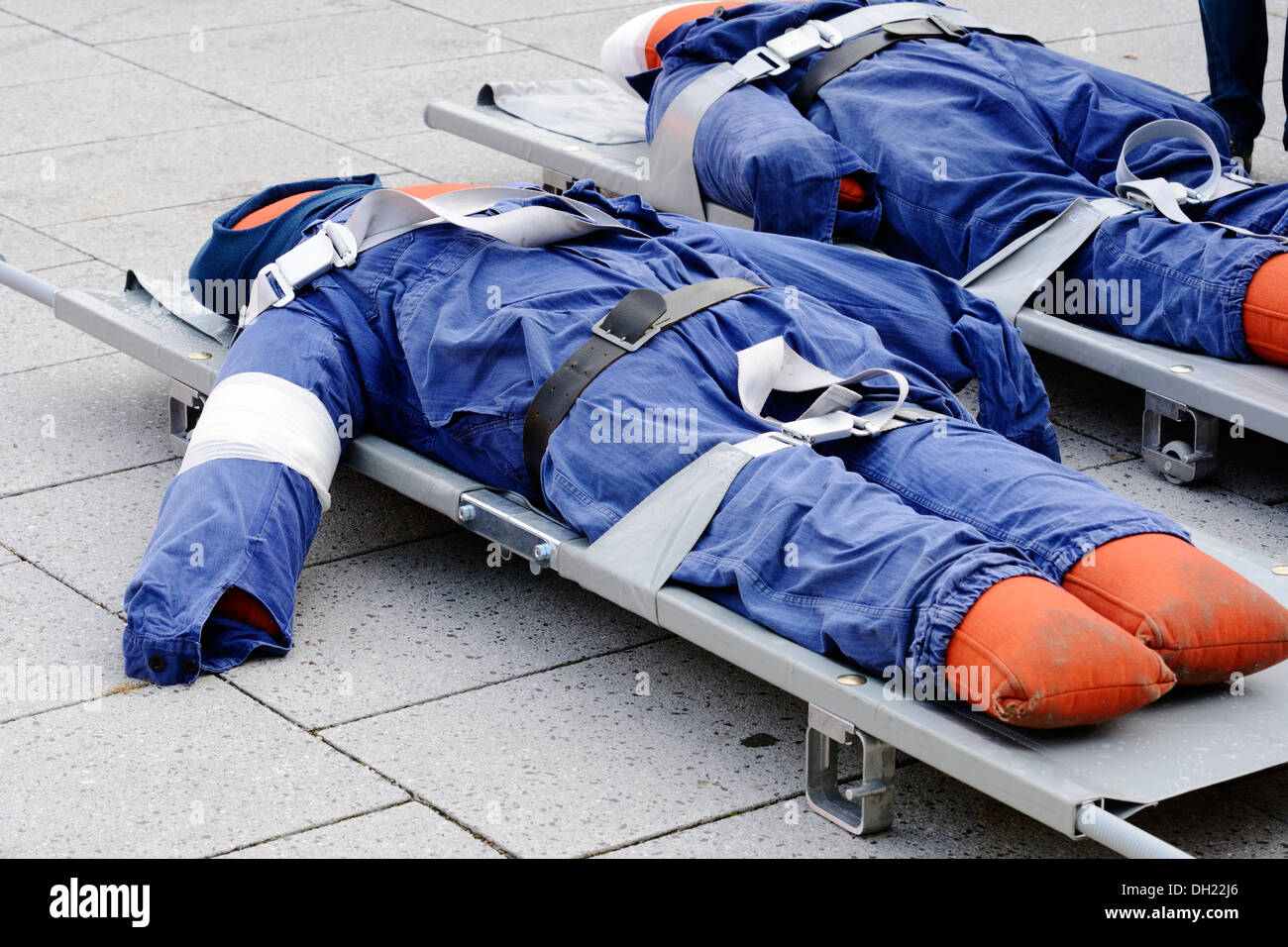 Dummies on a stretcher for an emergency exercise Stock Photo Alamy