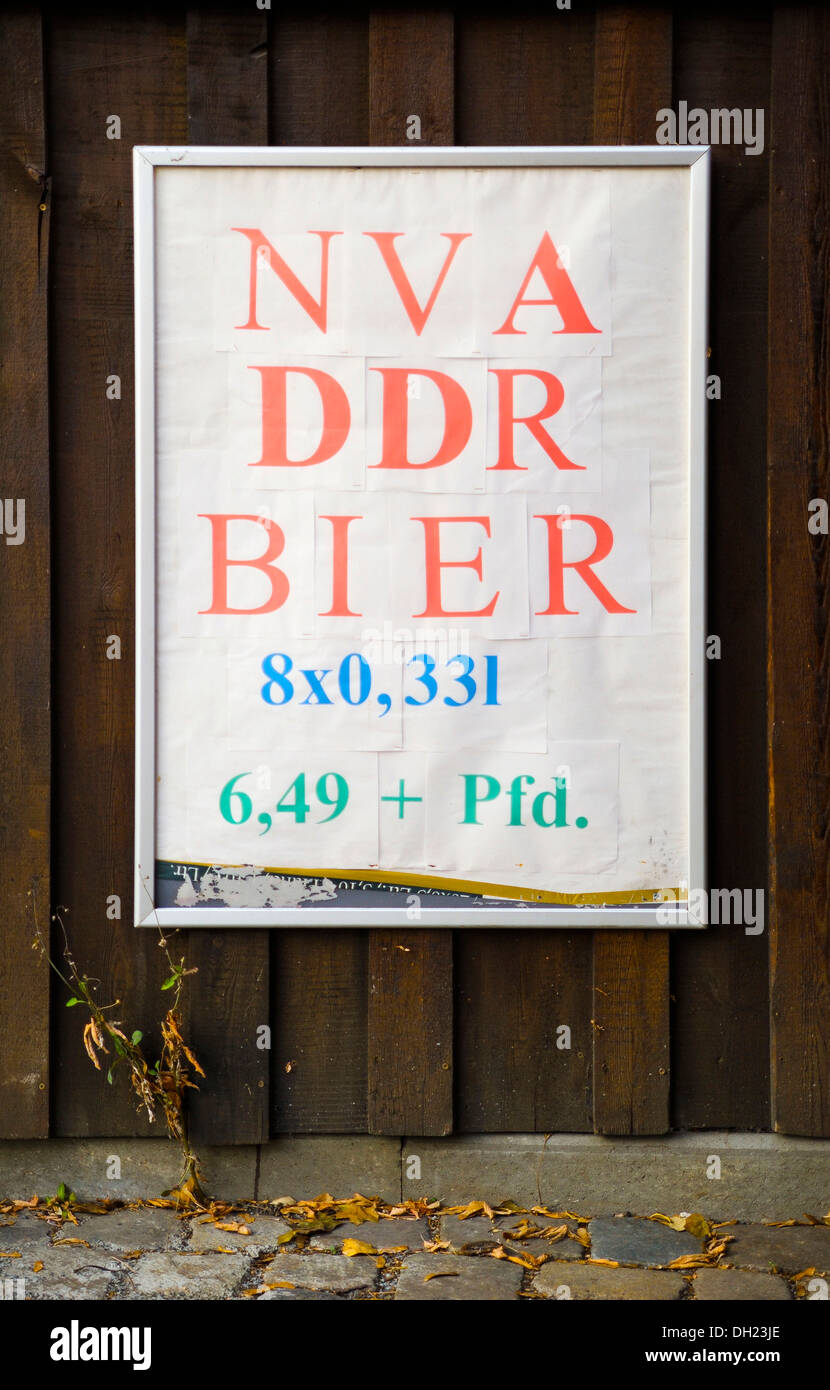 Poster, lettering 'NVA, DDR, Bier', German for 'NVA, GDR, beer', Leipziger Strasse street, Dresden, Saxony Stock Photo