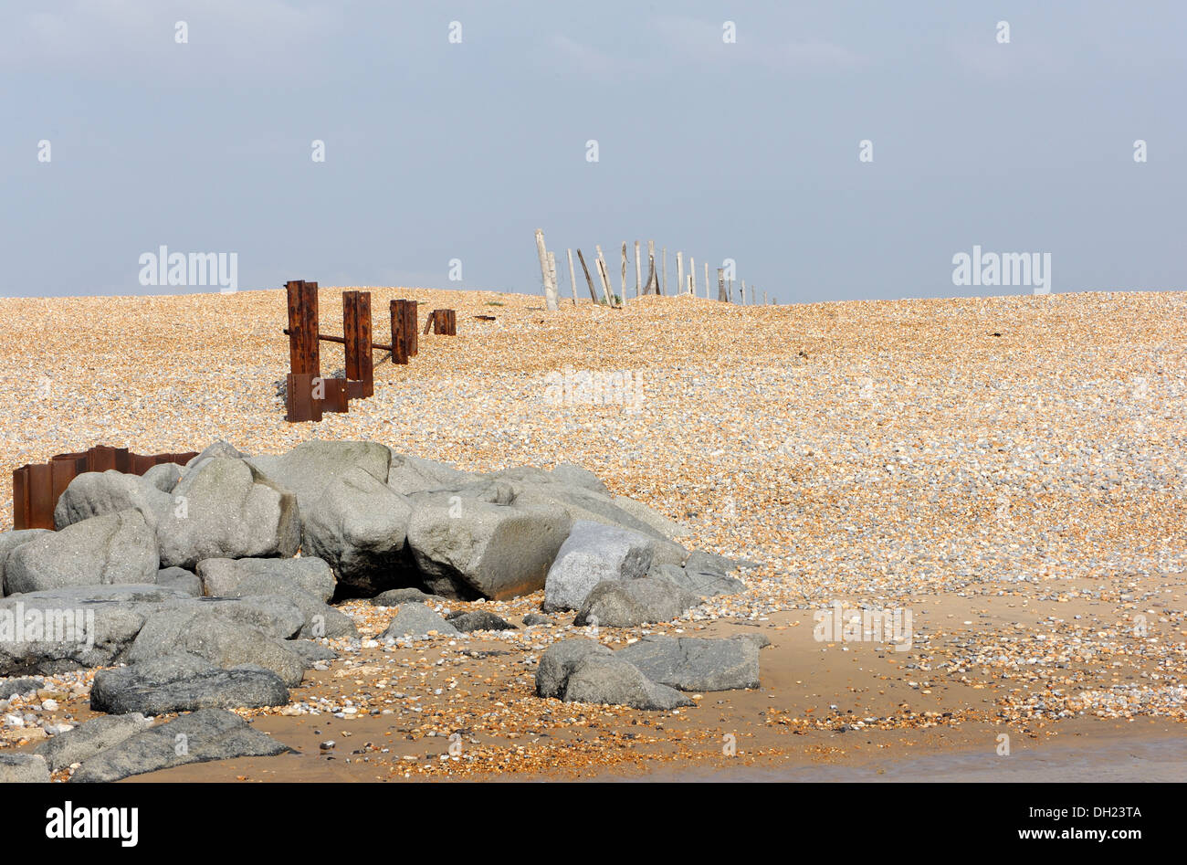 Old sea defences at the mouth of the River Ouse. Rye Harbour. Stock Photo