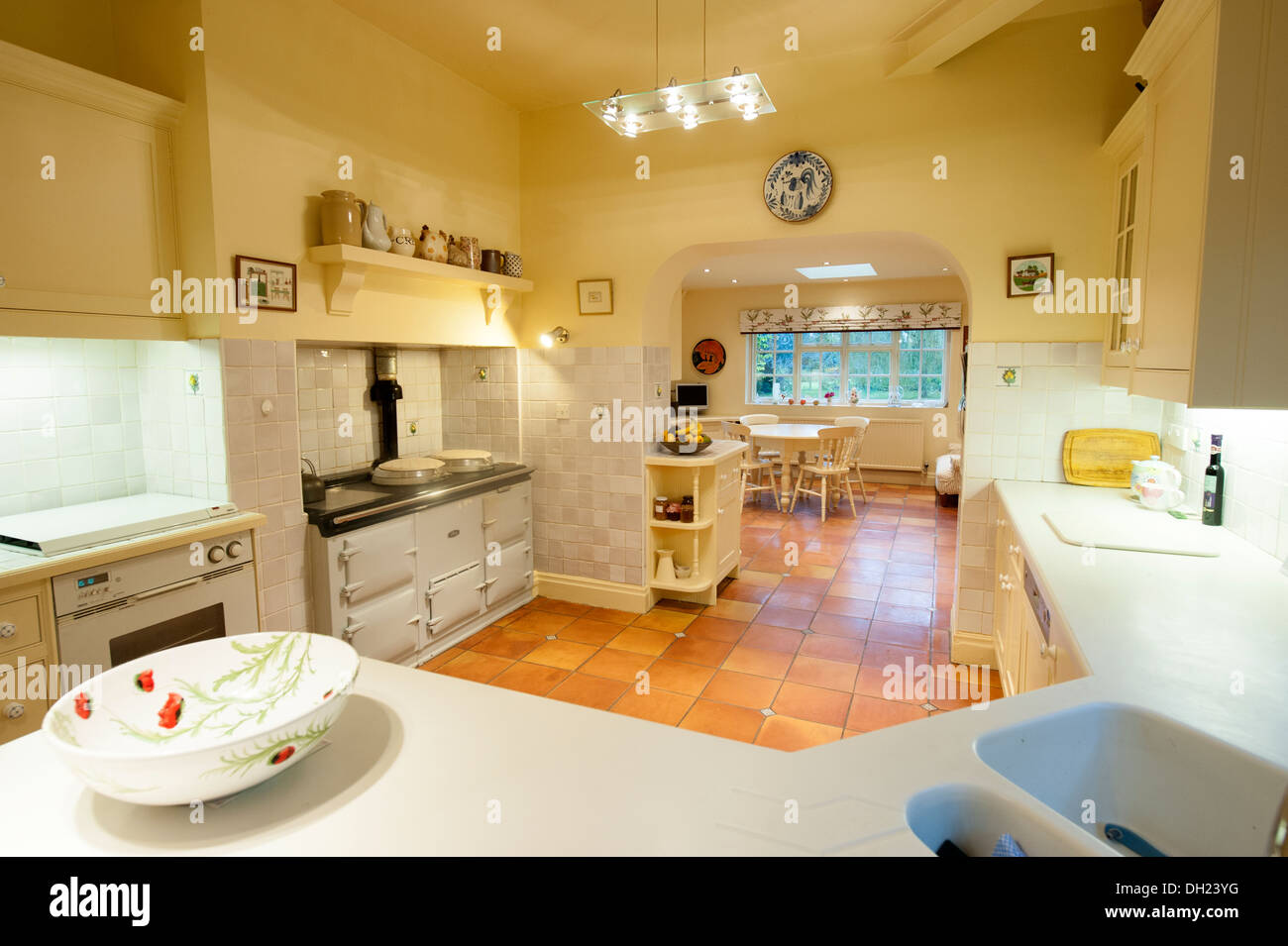 Kitchen Diner through room country style modern Stock Photo