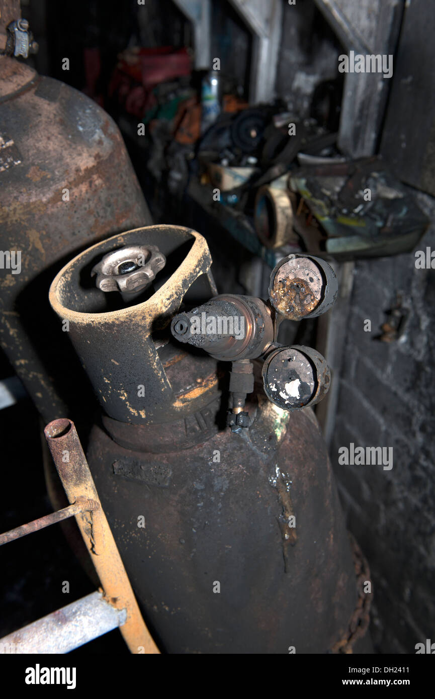 Oxy Oxygen Acetylene Cylinders Fire Burnt Accident Involved In Stock Photo