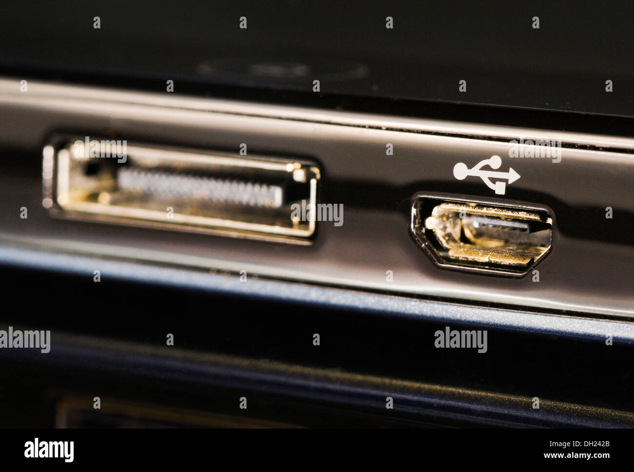 Mini-USB port, connection to a tablet PC Stock Photo