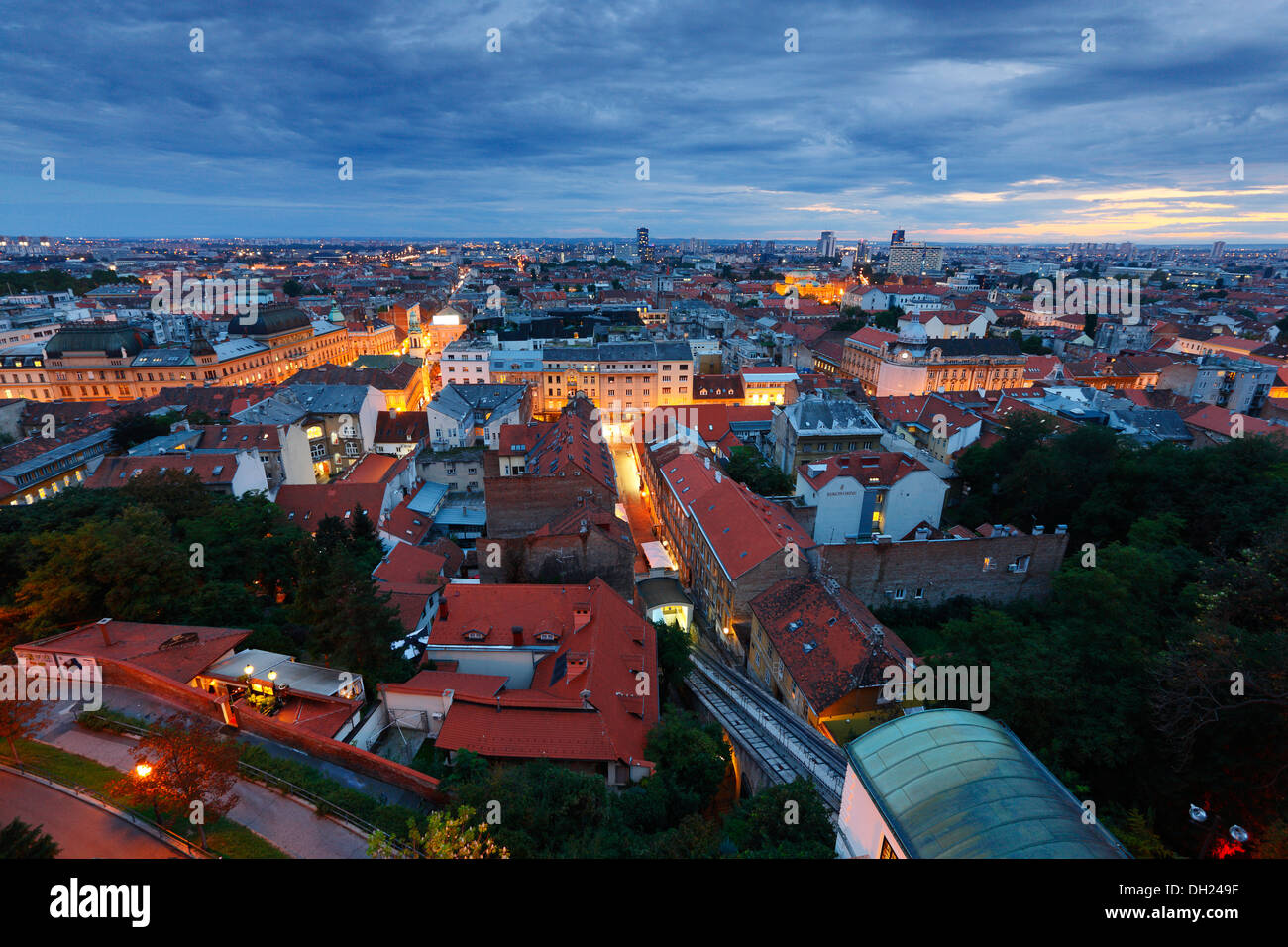 Zagreb skyline - panorama of down town at night Stock Photo