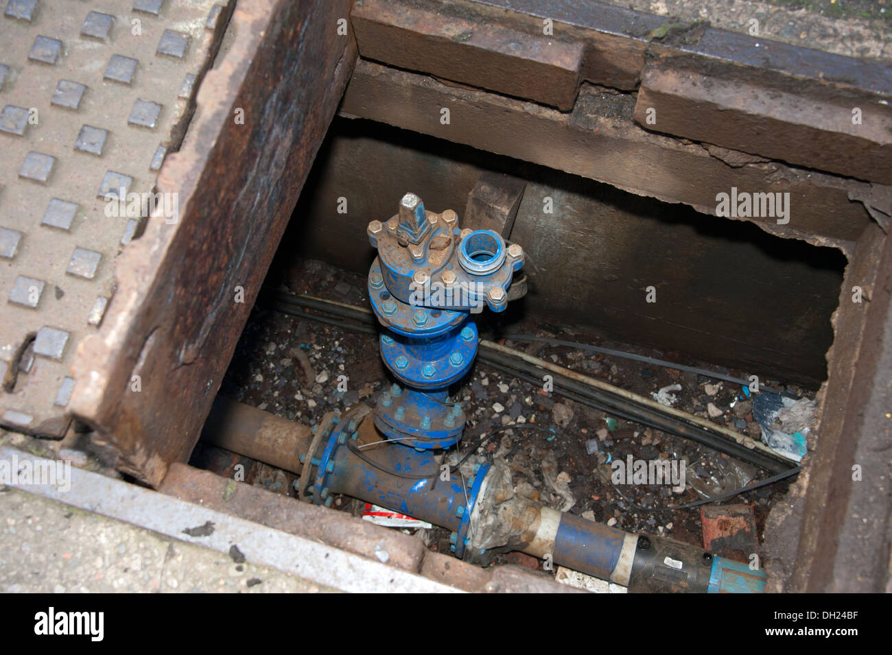 Fire Hydrant Water Main New Blue Stock Photo