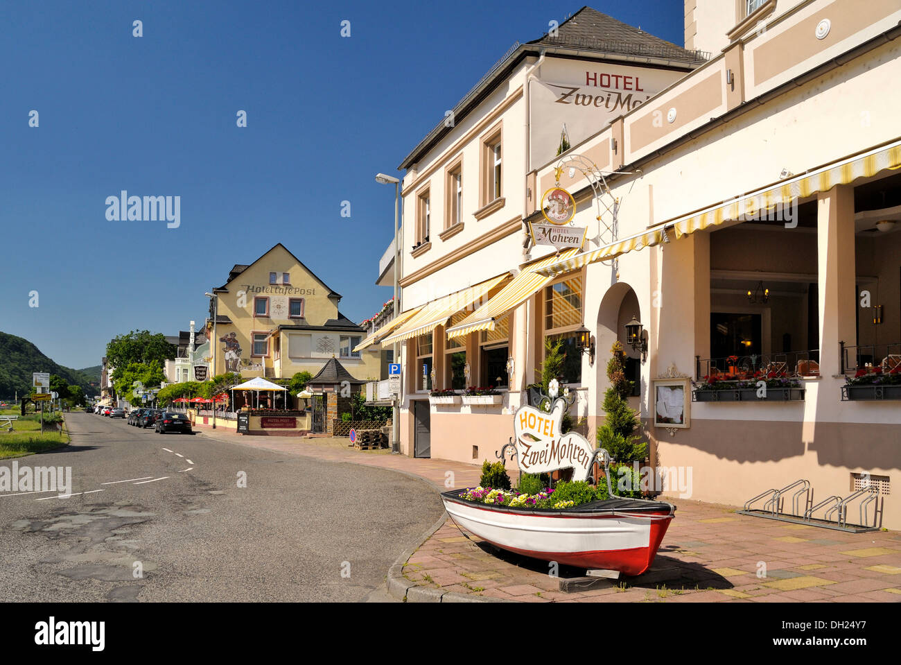 Zwei Mohren Hotel, Assmannshausen, Upper Middle Rhine Valley, a UNESCO World Heritage Site, Rhineland-Palatinate Stock Photo