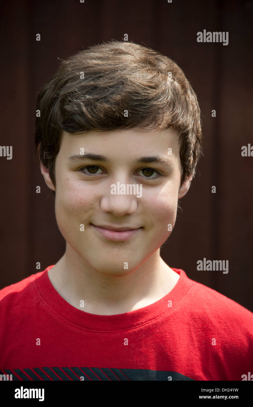 Young Teenage Boy smiling facing camera FULLY MODEL RELEASED Stock Photo