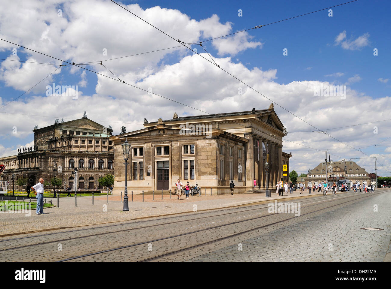 Schinkelwache, former guard house, and Semper Opera, Theaterplatz square, Dresden, Saxony Stock Photo